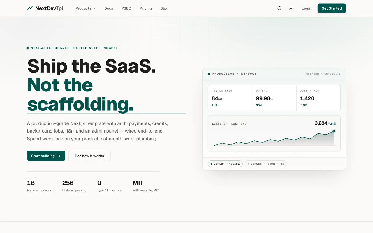 NextDevTpl · SaaS Starter preview